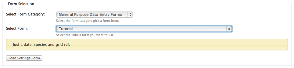 The form selection controls having selected a form