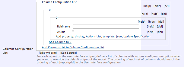 Configuring columns output for a report.