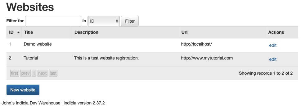 Obtaining the new website registration ID.